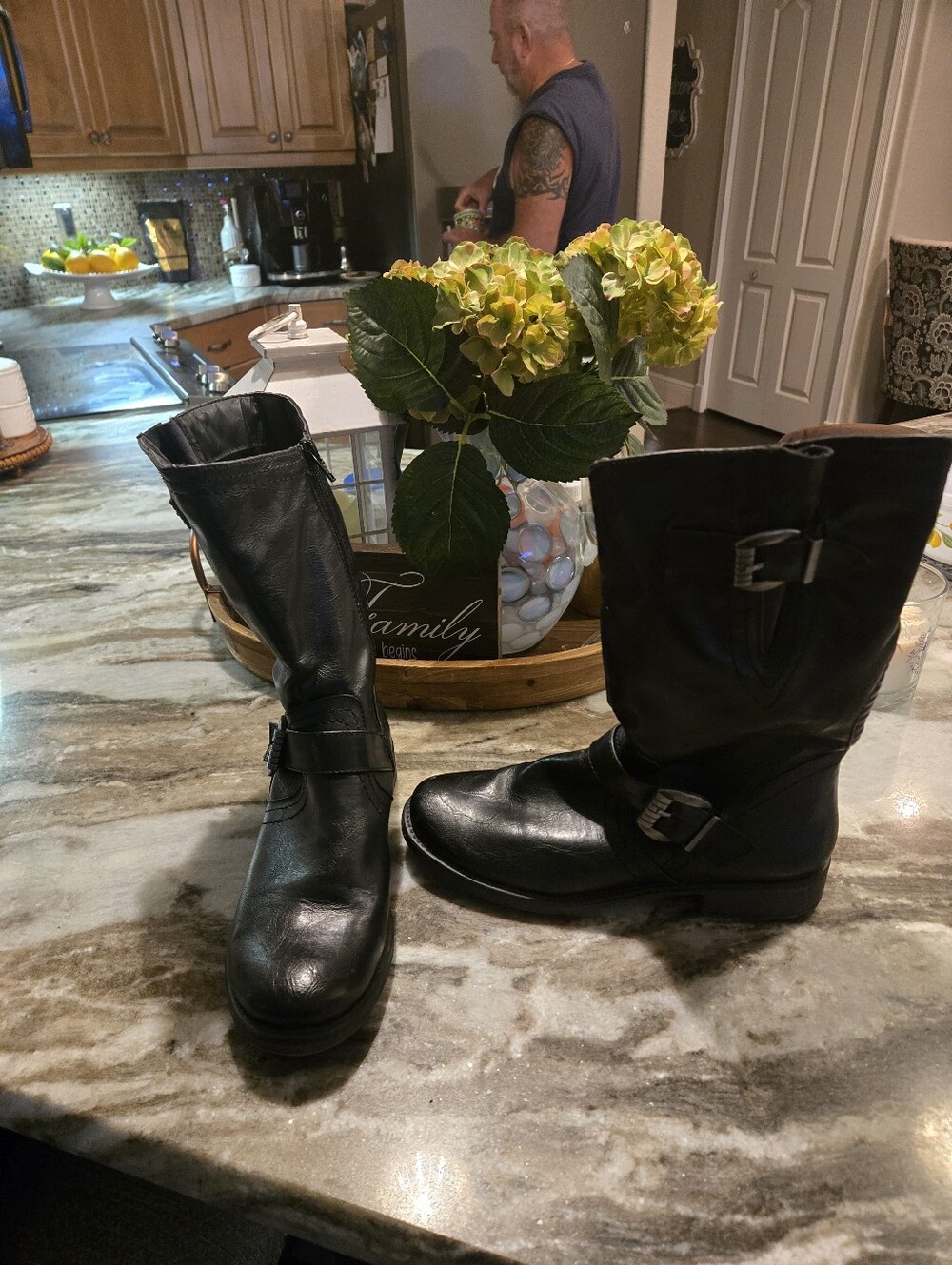 Black Mid-Calf Buckle Leather Boots - Women